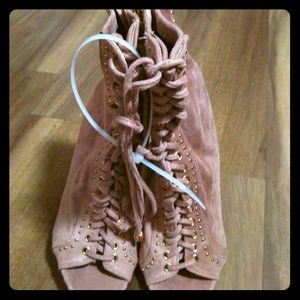 Liliana Women's Suede Lace Up Zipper Back Heels